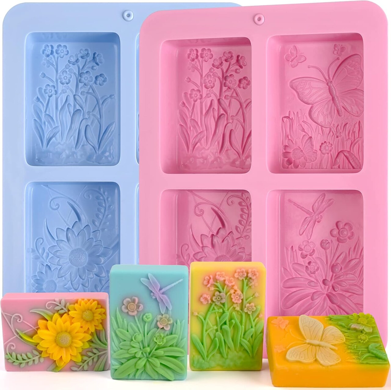 Soap Molds Silicone, 3D Rectangular Insect Flower Silicone Molds for Handmade Craft Soap